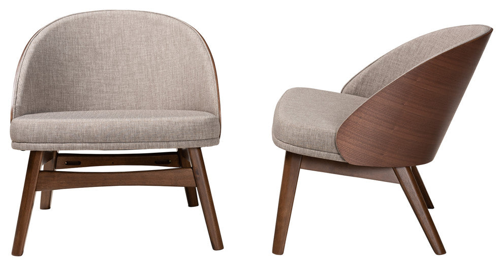 Lovella Grey Fabric and Walnut Brown Finished Wood 2-Piece Accent Chair Set