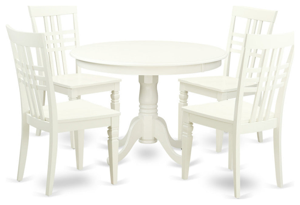 5 Pc Set With A Round Dinette Table And 4 Wood Dinette Chairs, Linen White