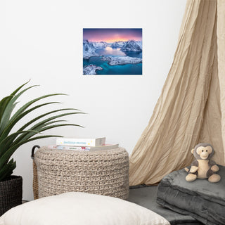 Reine at Winter Sunset Icy Mountain Landscape Photo Loose Wall Art Prints, 11" X 14"