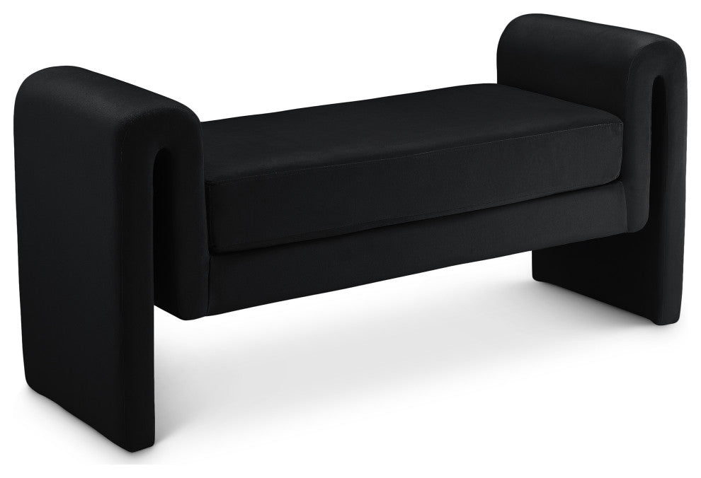 Sloan Velvet Upholstered Bench, Black, 51" Wide