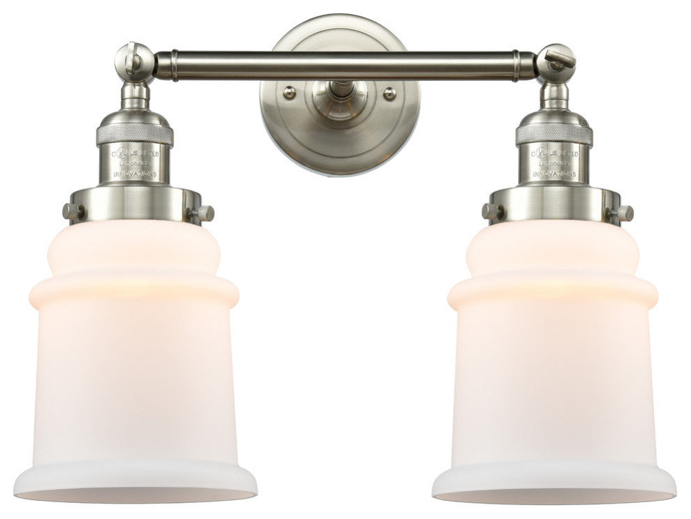 Canton 2-Light Bath Vanity-Light, Brushed Satin Nickel, Matte White