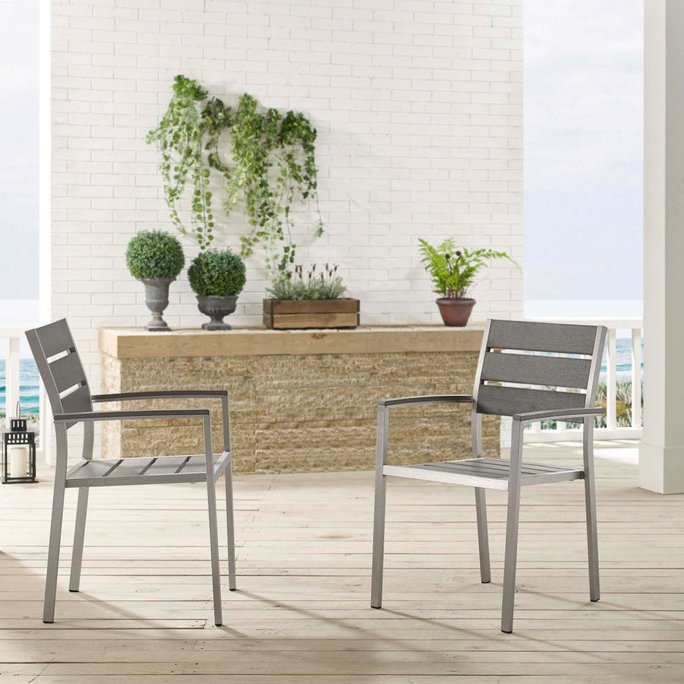 Shore Outdoor Patio Aluminum Dining Armchair Set of 2 - Silver Gray