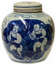 Chinese Oriental Small Blue White Twin Kids Porcelain Ginger Jar Hws1858