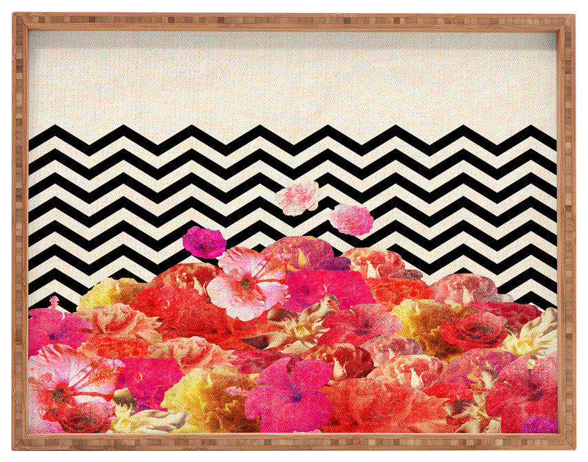 Bianca Green Chevron Flora 2 Rectangular Tray