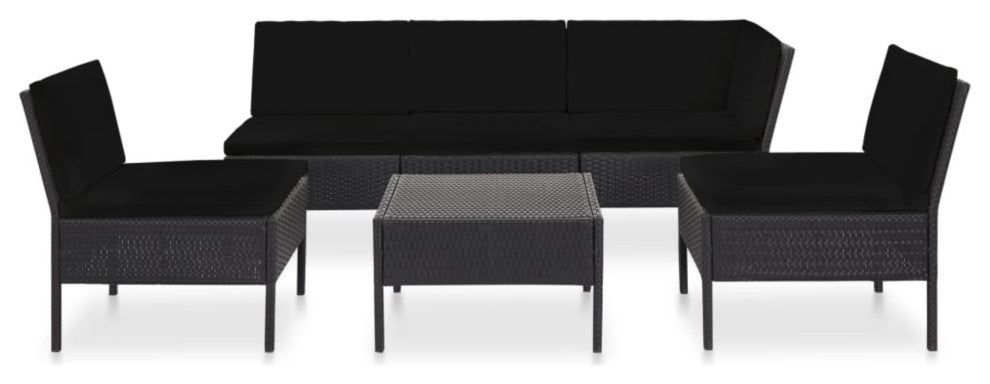 vidaXL 6-Piece Garden Lounge Set With Cushions Poly Rattan Black