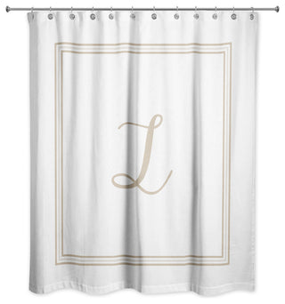 Beige and White Monogrammed Shower Curtain, L