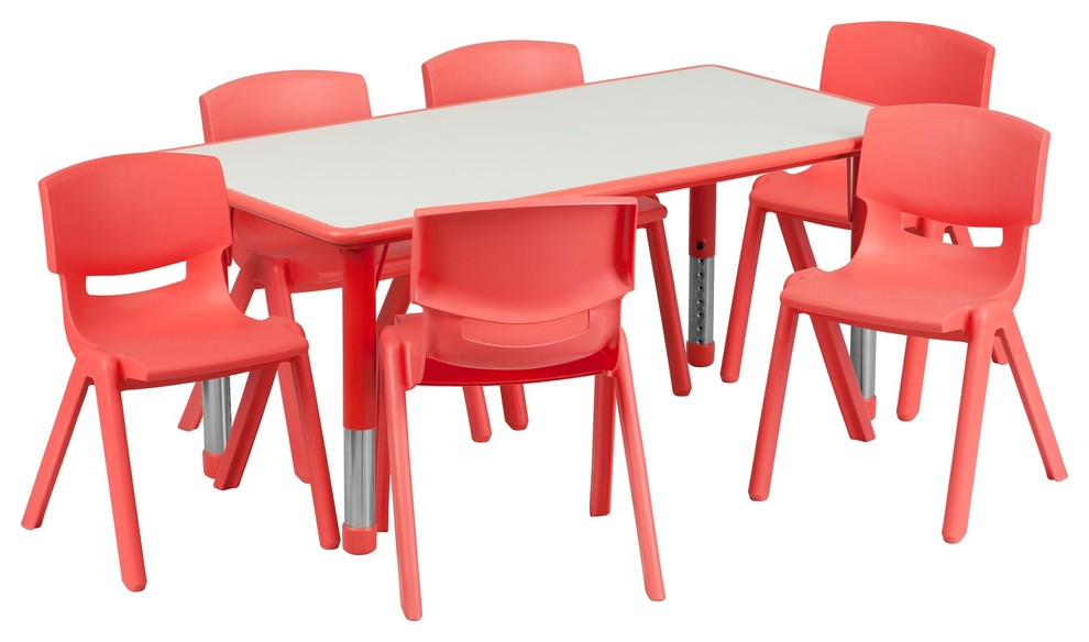 23.625''Wx47.25''L Red Plastic Height Adjustable Activity Table Set