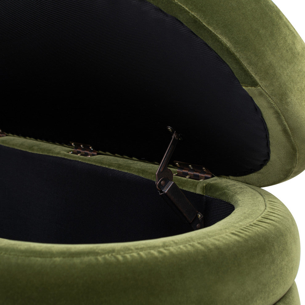 Fuji 49" Upholstered Oval Storage Bench, Olive Green