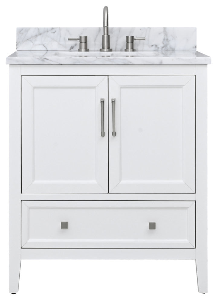 Avanity Everette 30" Vanity Combo in White and Carrara White Marble Top
