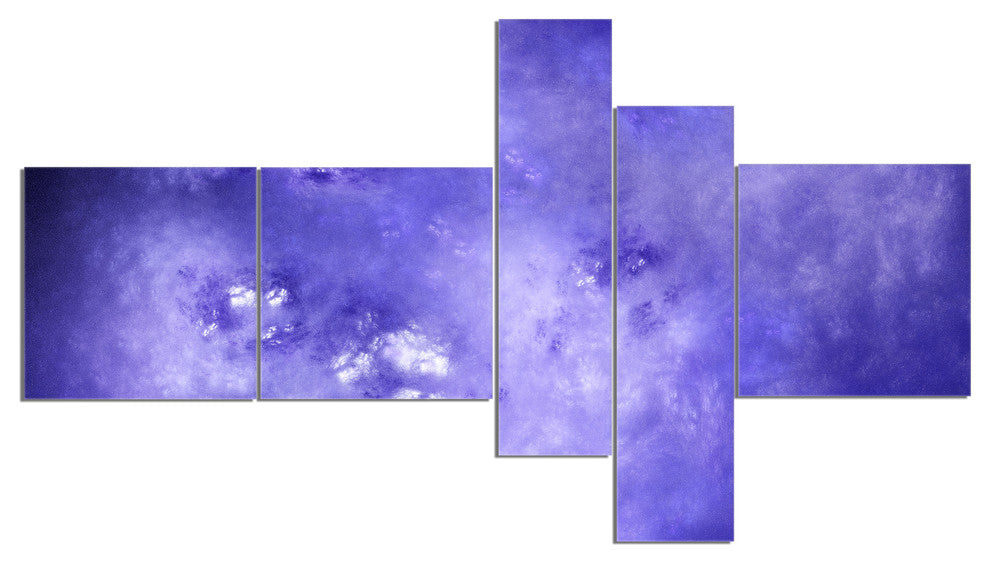 Light Blue Fractal Sky with Stars, Abstract Canvas Art Print, 60"x32", 5 panels