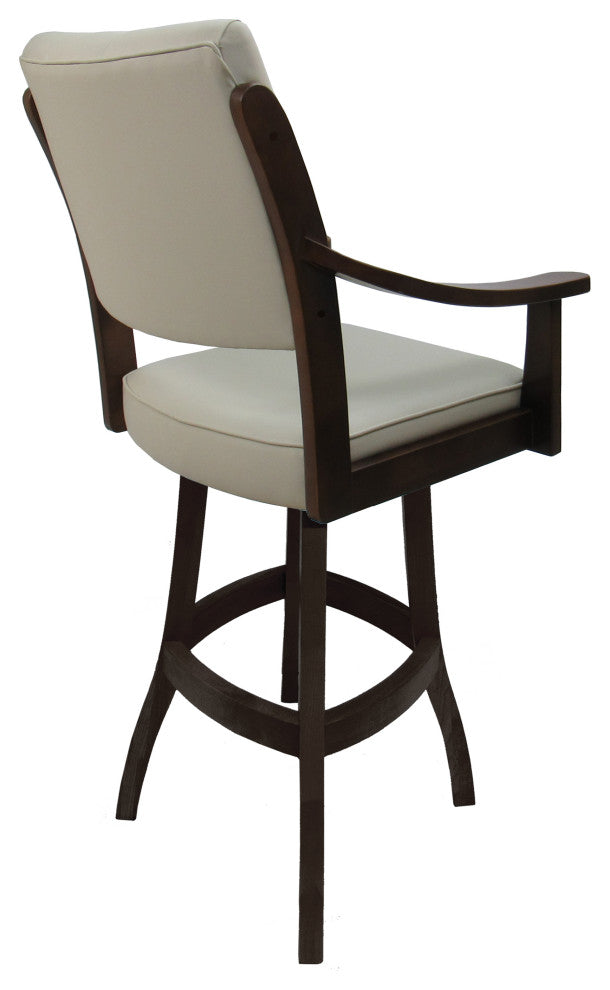 Swivel Counter Wood Bar Stool Casa on S-Base, Ocean Beige Vinyl, Brown Honey, 30"