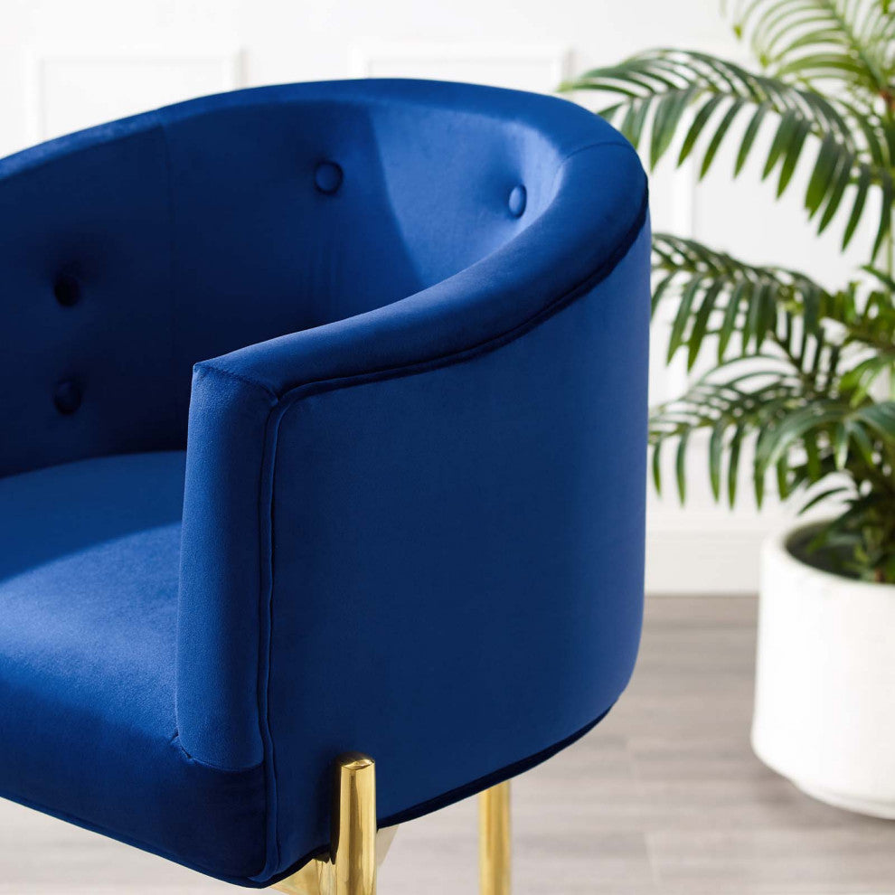Tufted Counter Stool Chair, Set of 2, Velvet, Metal, Blue Navy, Modern, Bar Pub