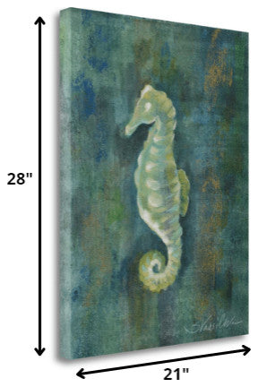 21" Aqua Blue Seahorse Giclee Wrap Canvas Wall Art