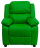 Deluxe Padded Contemporary Green Vinyl Kids Recliner With Storage Arms