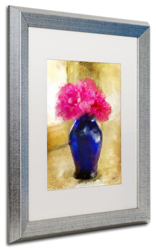 Bryan 'Pink Carnations in Blue Vase' Art, Silver Frame, White Matte, 16"x20"