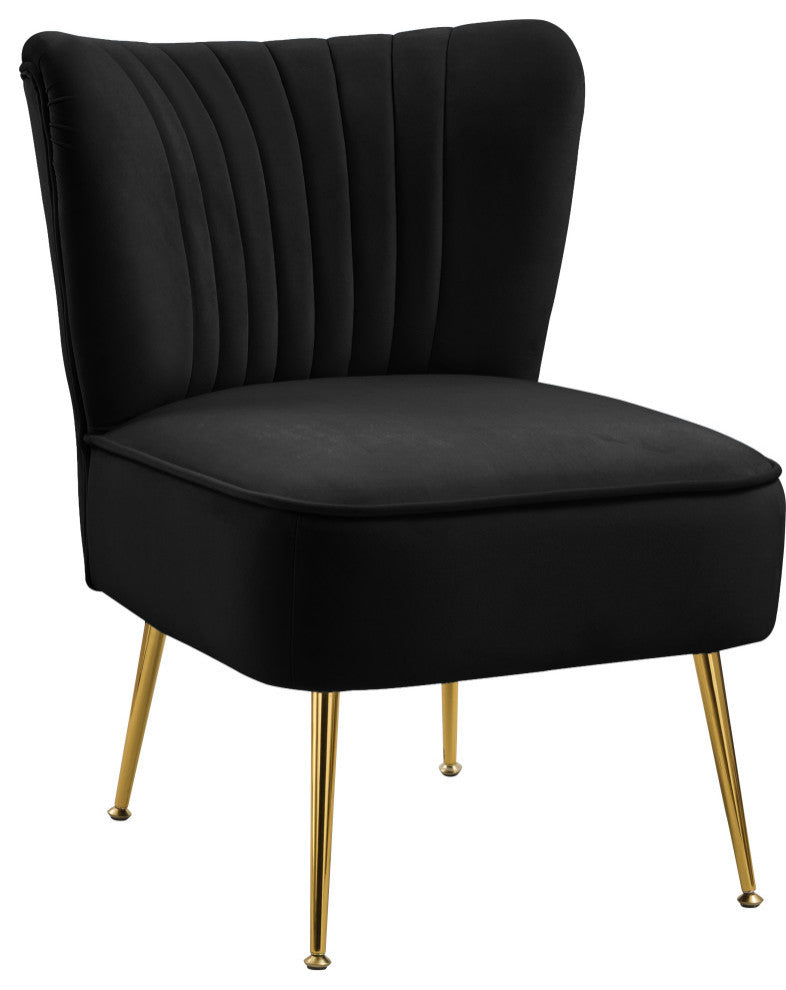 Tess Channel Tufted Velvet Upholstered Accent Chair, Black