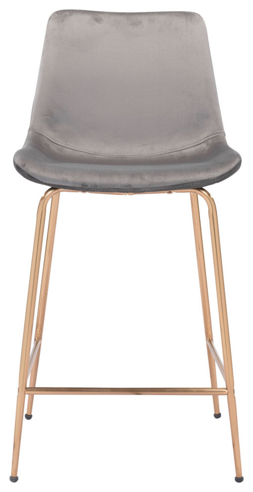 Counter Stool Chair, Steel Metal, Fabric, Gray, Gold, Kitchen Cafe Bistro