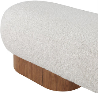 Robertson Boucle Fabric Upholstered Bench, Cream, Walnut Finish