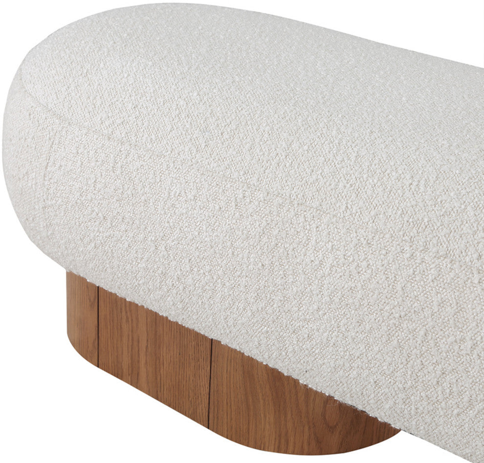 Robertson Boucle Fabric Upholstered Bench, Cream, Walnut Finish