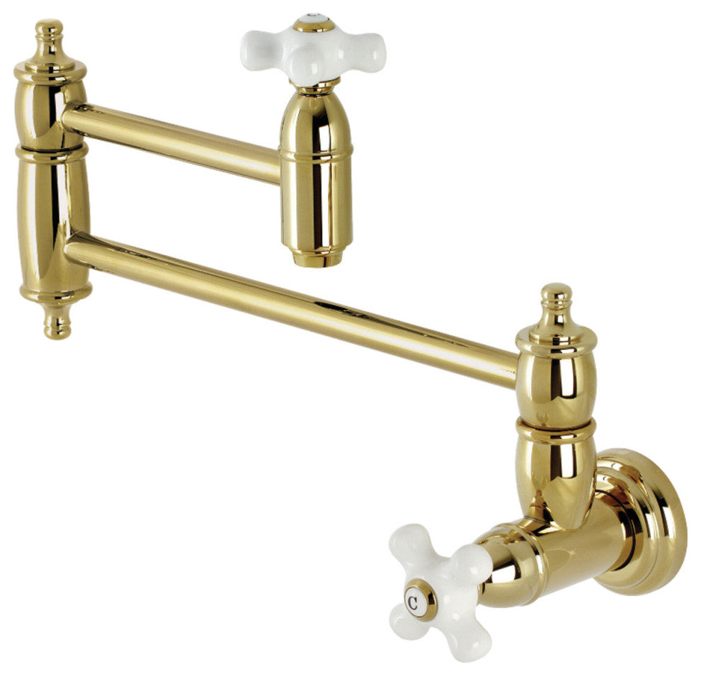 KS3102PX Restoration Two-Handle Wall Mount Pot Filler, Polished Brass
