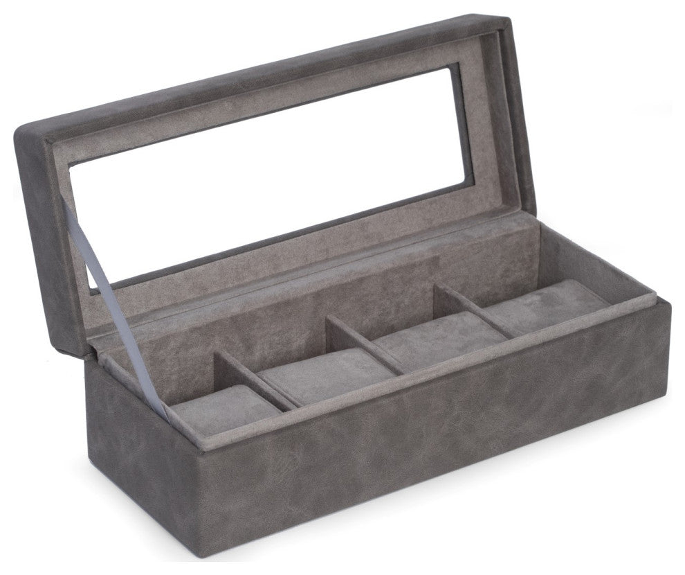 4 Watch Storage Case, Gray, Soft Velour Lining