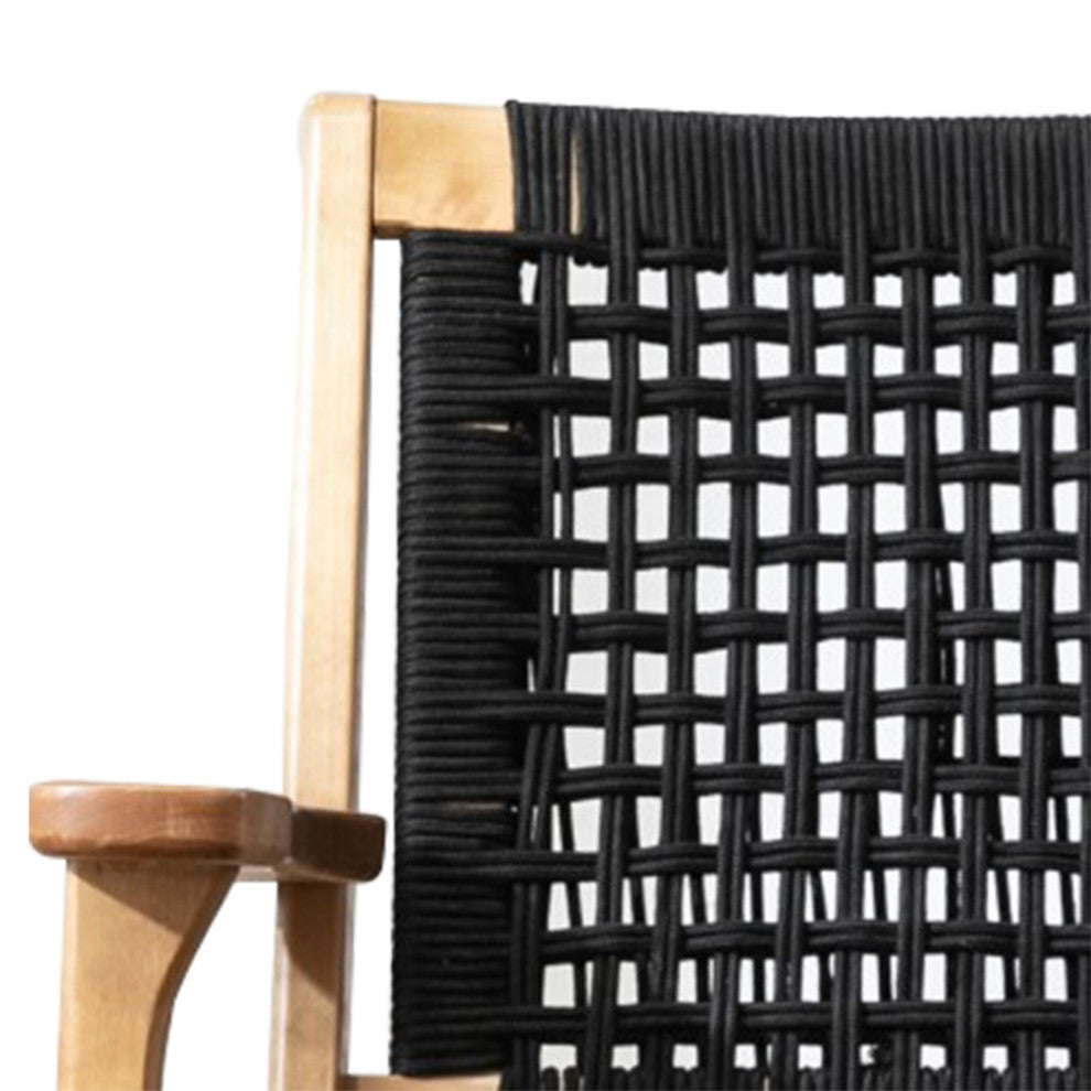 Accent Chair With Rope Woven Seat and Wooden Frame, Brown and Black