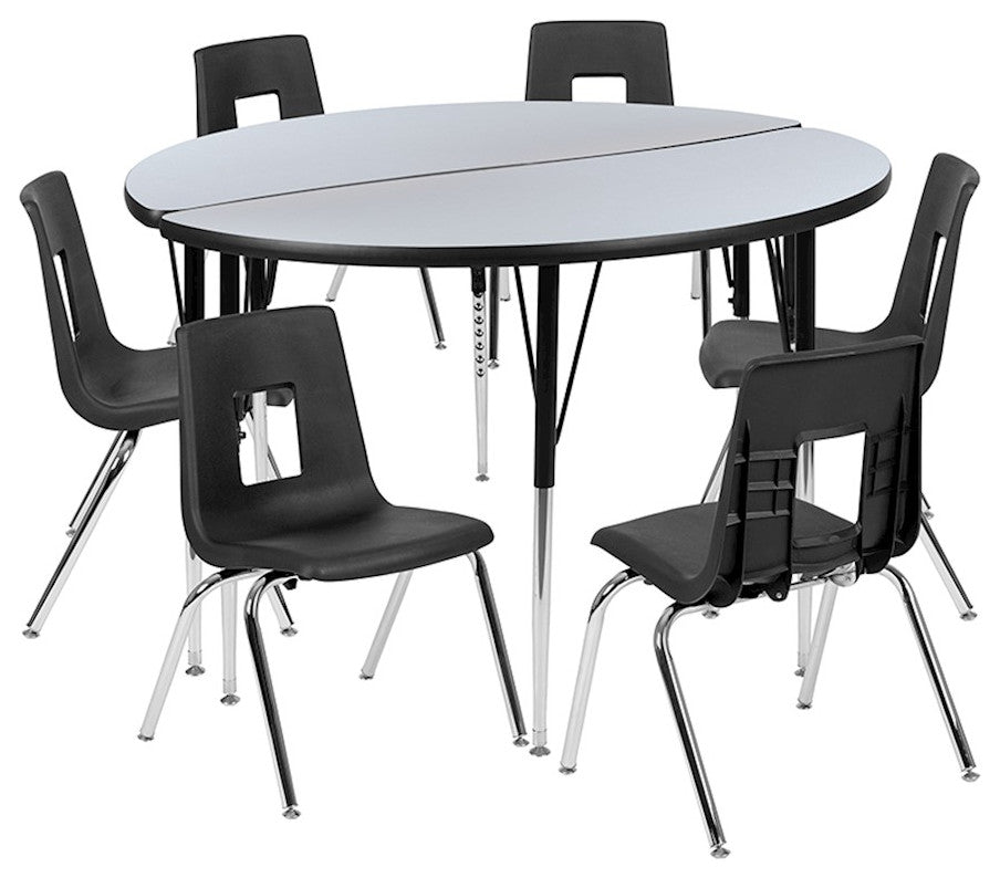 47.5" Circle Wave Activity Table Set with 18" Student Stack Chairs, Grey