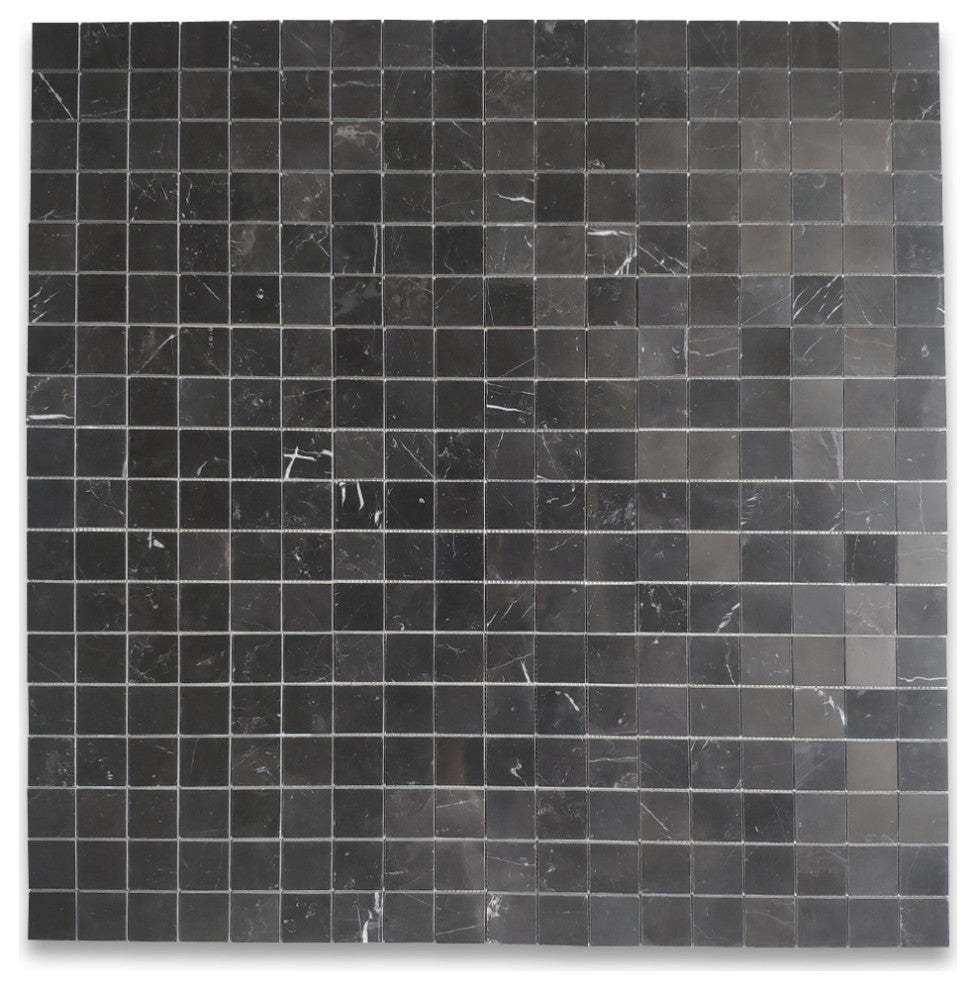 Nero Marquina Black Marble 2x2 Grid Square Mosaic Tile Polished, 1 sheet