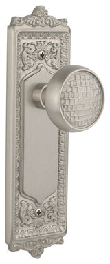 Single Egg & Dart Plate With Round Clear Cottage Knob, Satin Nickel