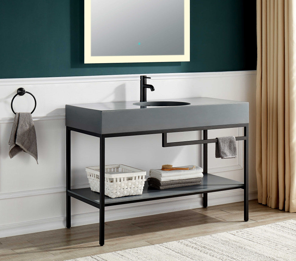 ANZZI Siena 48" Console Sink, Matte Black With Matte Grey Counter Top