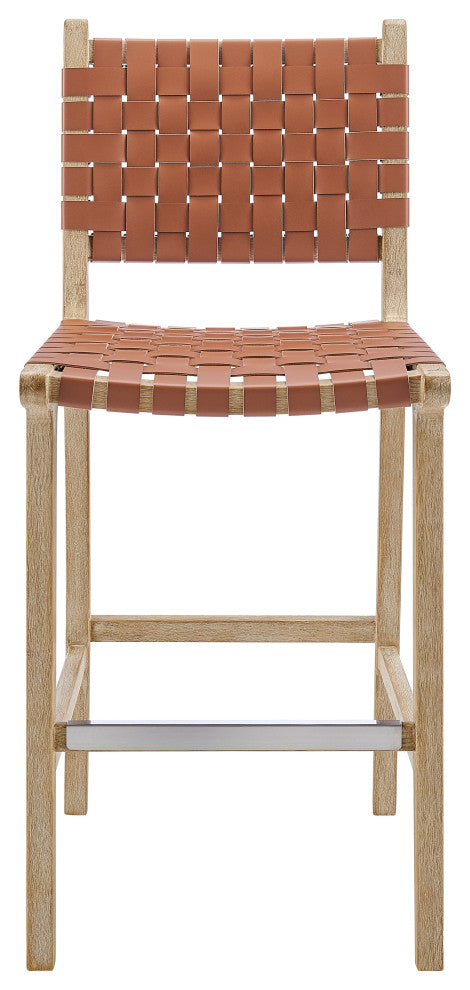 Marco Faux Leather Counter Stool Drift Wood Frame, Ochre Brown