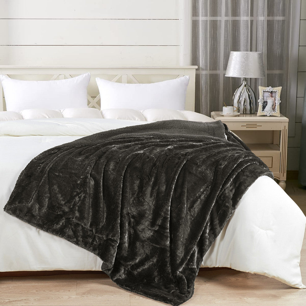 Plain Faux Fur Throw Blanket, Coffee Bean, 60"x80"