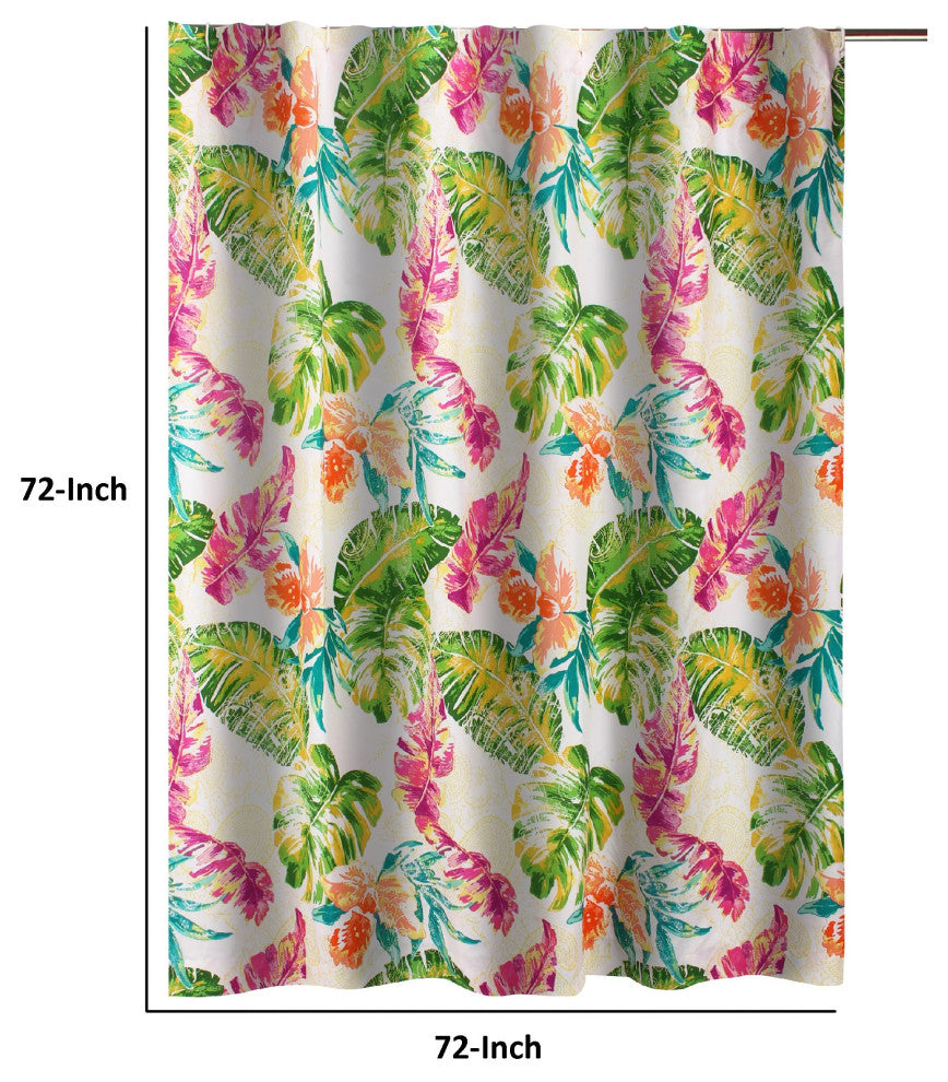 Benzara BM293427 Shower Curtain, Tropical Palm Leaves, Vibrant Blue and Green