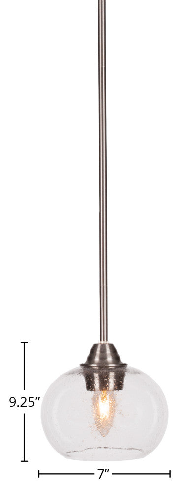 Paramount 1-Light Mini Pendant, Brushed Nickel, 7" Clear Bubble Glass