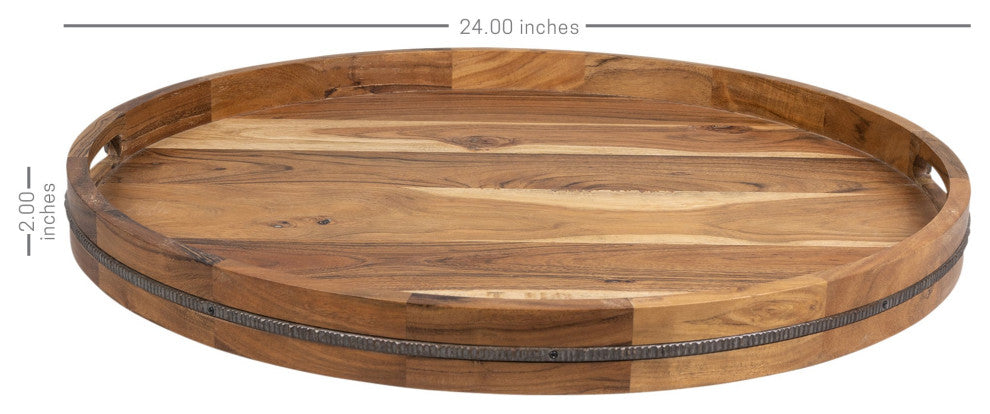Minimalist Oval Wooden Tray With Iron Detail