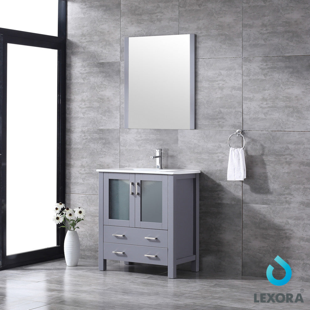 Volez 30" Dark Gray Single Vanity Integrated Top Sink, 28" Wall Mirror