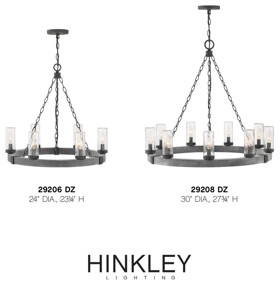 Hinkley Sawyer Outdoor Chandelier, Aged Zinc, 6 Light