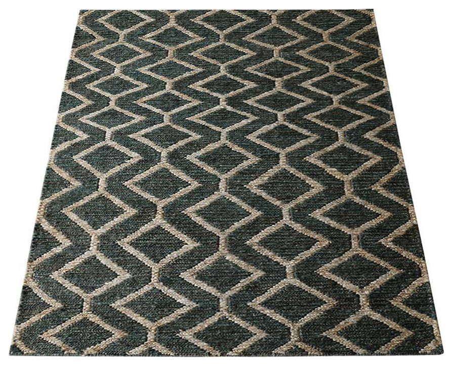 HAND KNOTTED SUMAK JUTE ECO-FRIENDLY AREA RUGS,Green Beige,Geometric,Outdoor, [Rectangle] 8'x10'