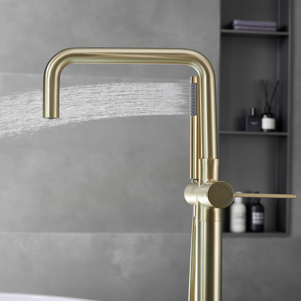 Single Handle Floor Mounted Tub Filler with Handshower