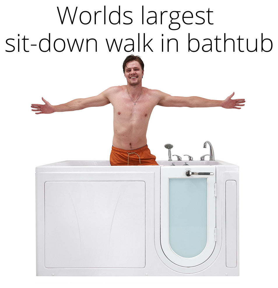 Ella Shak 36"x72" Air + Hydro + Foot Massage Walk-In tub, Outward Door, 2 Drains, 5 Piece Fast Fill Faucet, Right Drain