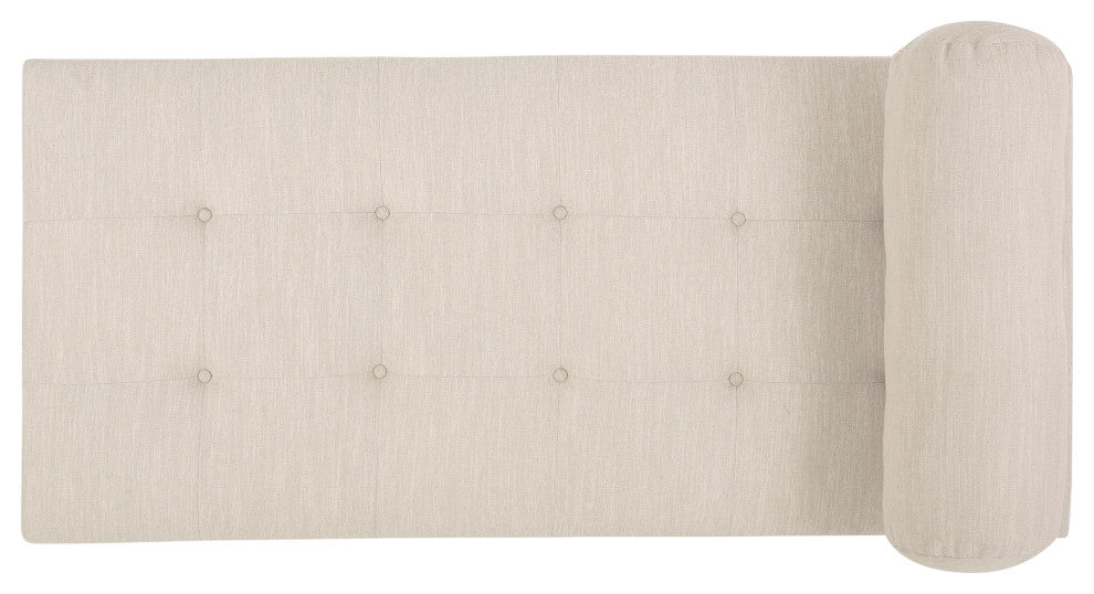 Lancer Mid Century Modern Tufted Chaise Lounge & Pillow, Beige/Natural Walnut