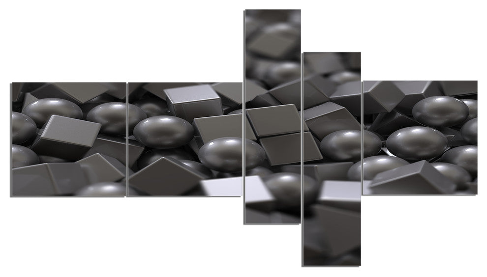 Balls and Cubes 3D Design, Abstract Canvas Art Print, 60"x32", 5 panels