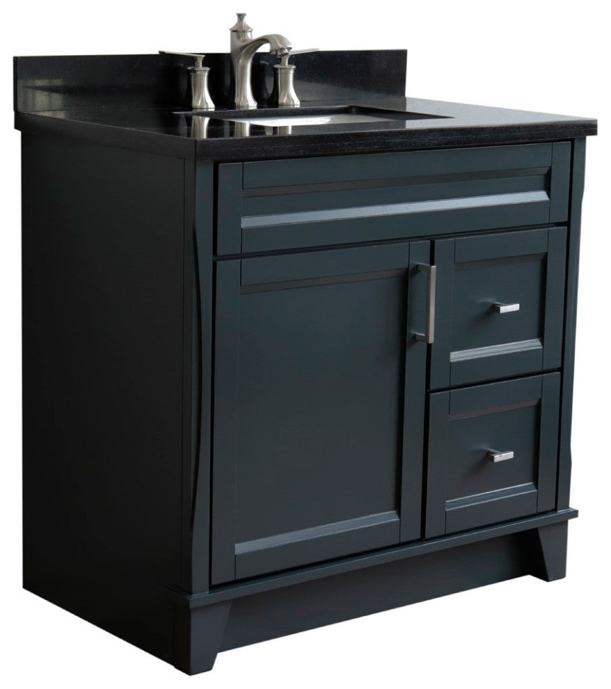 37" Single Sink Vanity, Dark Gray Finish With Black Galaxy Granite