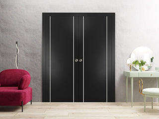 French Double Pocket Doors 48x84 | Planum 0410 Matte Black | Kit Trims Rail