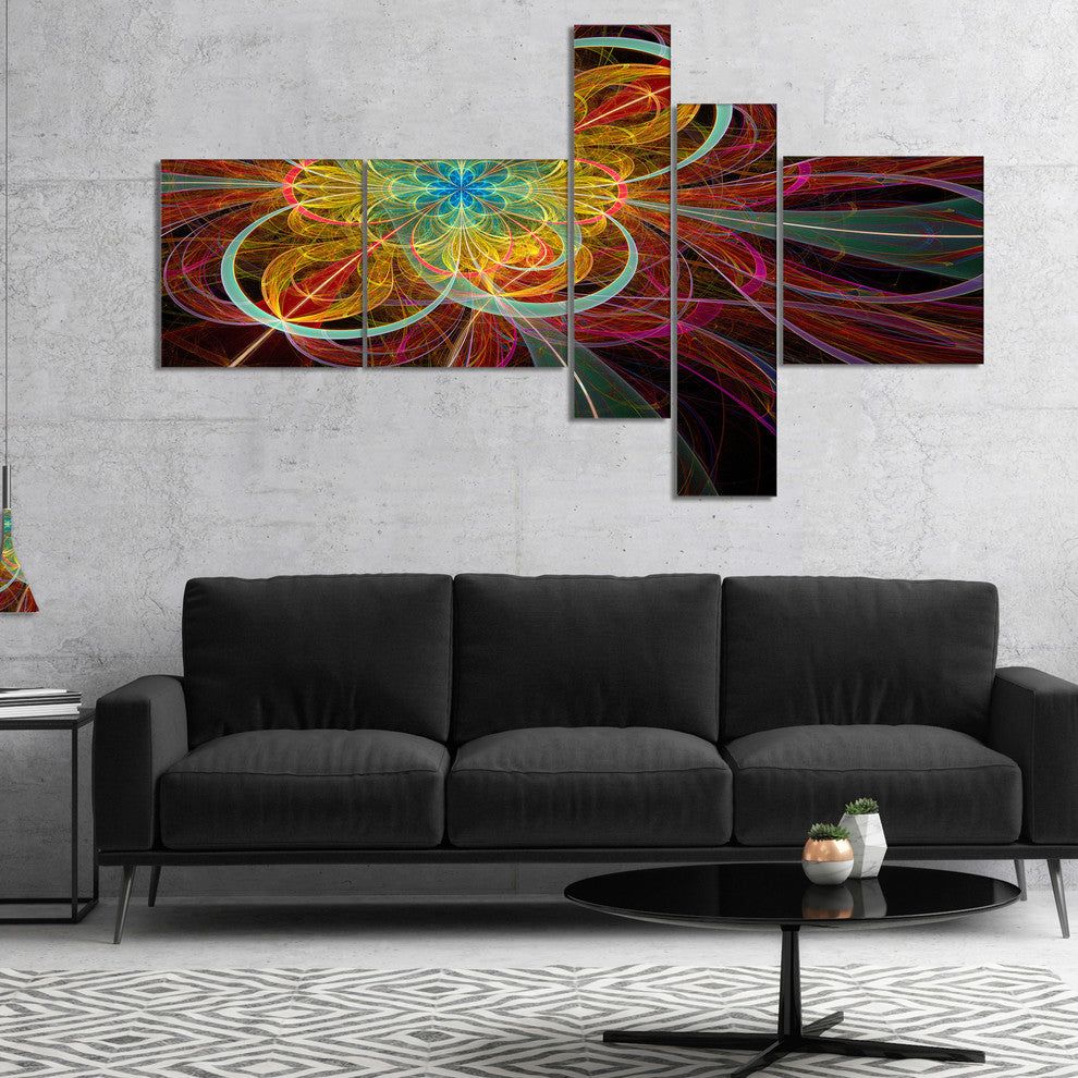 Colorful Red Fractal Flower, Abstract Canvas Art Print, 60"x32", 5 panels