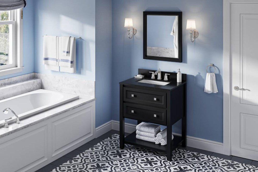 Adler Transitional 30" Black Vanity, Black Granite Vanity Top