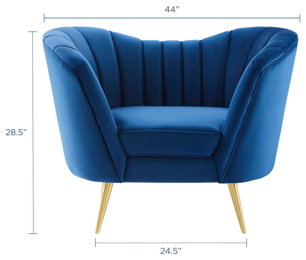 Armchair Accent Chair, Velvet, Blue Navy, Modern, Living Lounge Hospitality