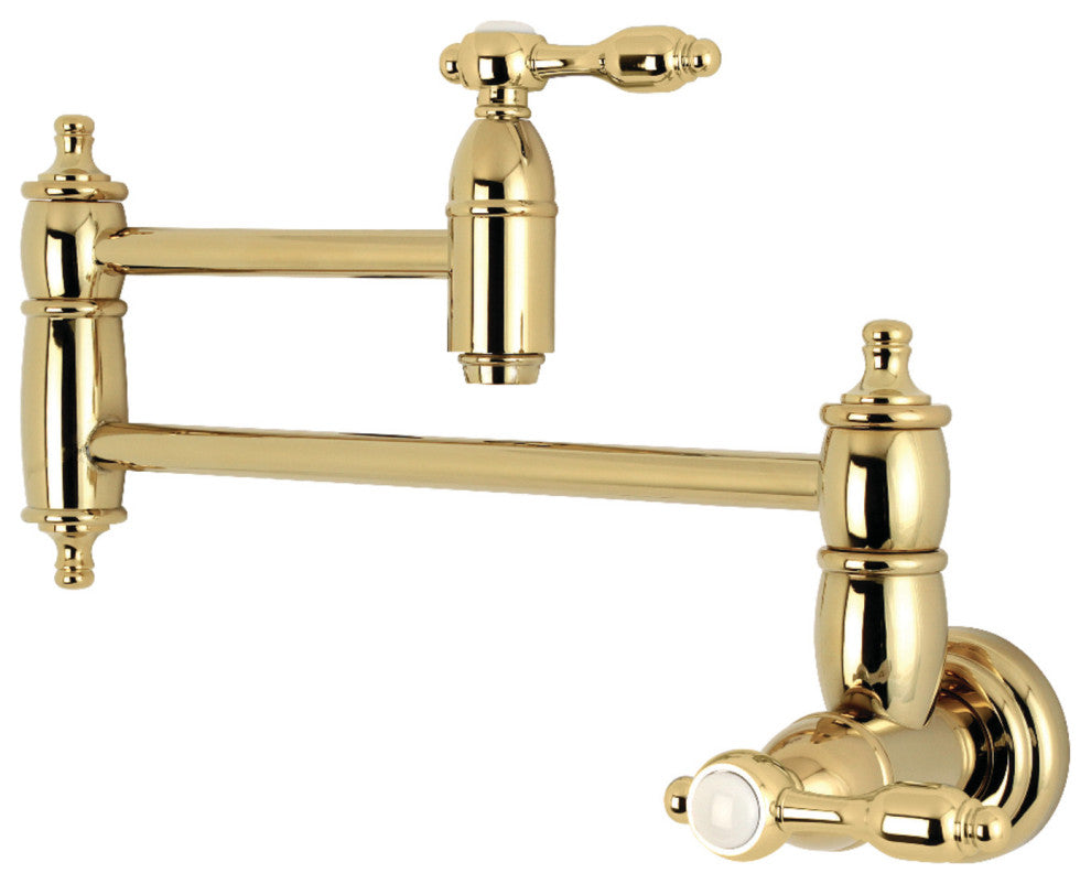 Kingston Brass Wall Mount Pot Filler Kitchen Faucet, Polished Brass