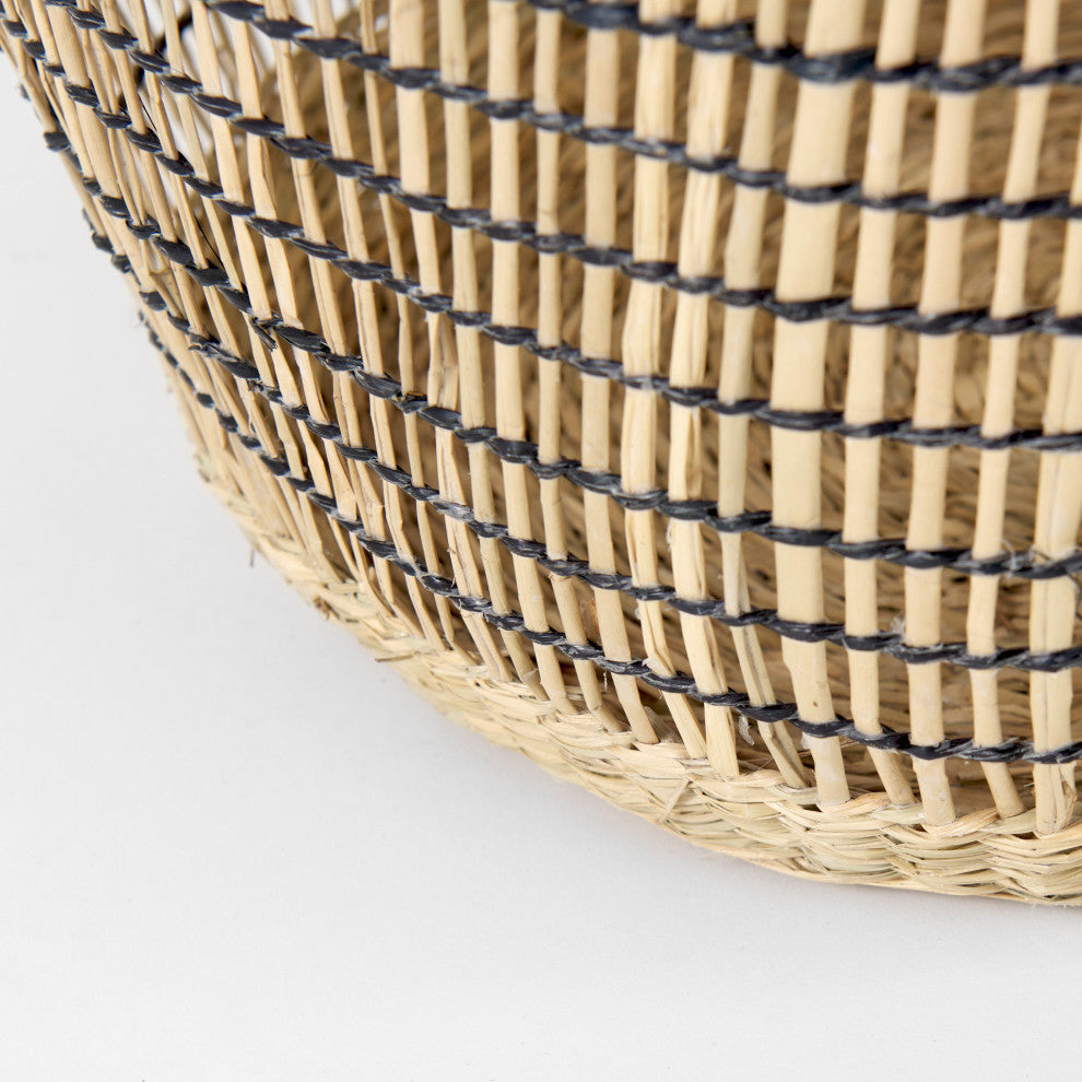 Triopas Medium Brown Seagrass Round Baskets With Handles, 3-Piece Set