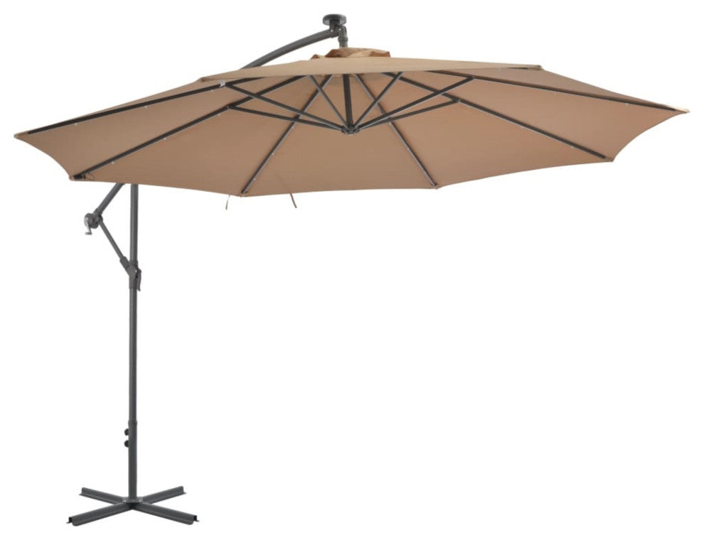 Vidaxl Cantilever Umbrella With Led Lights And Metal Pole 137.8" Taupe
